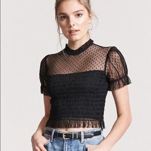 FOREVER21 black smocked crop top with mesh